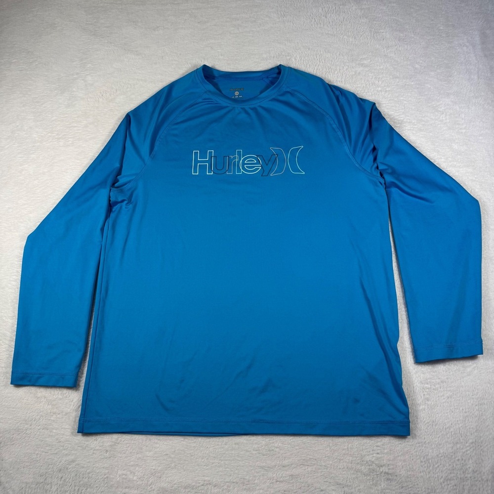 Hurley‎ Rash Guard Mens Large Blue Excellent Long Sleeve Graphic Sun Shirt